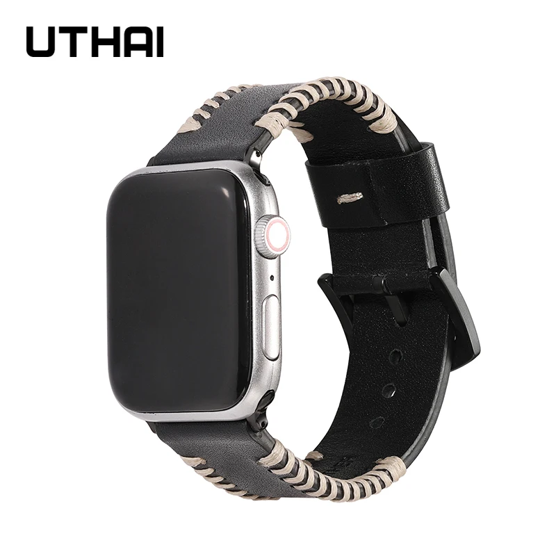 UTHAI P94 кожаный ремешок для Apple Watch 7 6 SE 5 4 38 мм 40 iwatch5 3 2 1 часов 44 42 браслет | Наручные