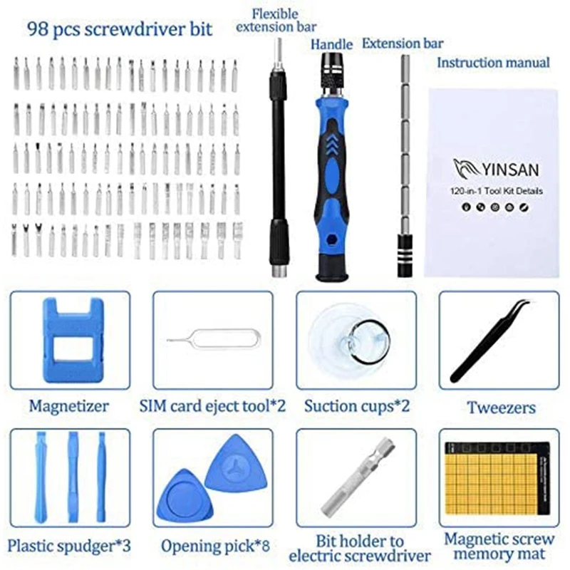 

115 in 1 Mini Screwdriver Used to Assemble Mobile Phones Laptops Glasses and DIY Repair Tool Kits Magnetic Memory Pads