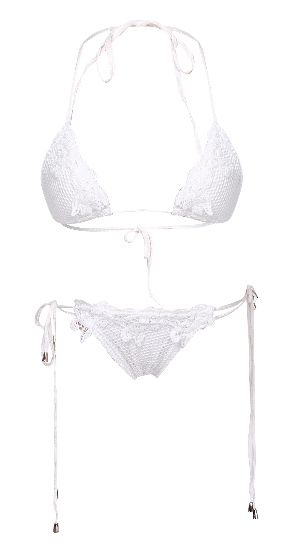 Женские белые кружевные комплекты бикини сексуальные стринги бандажный