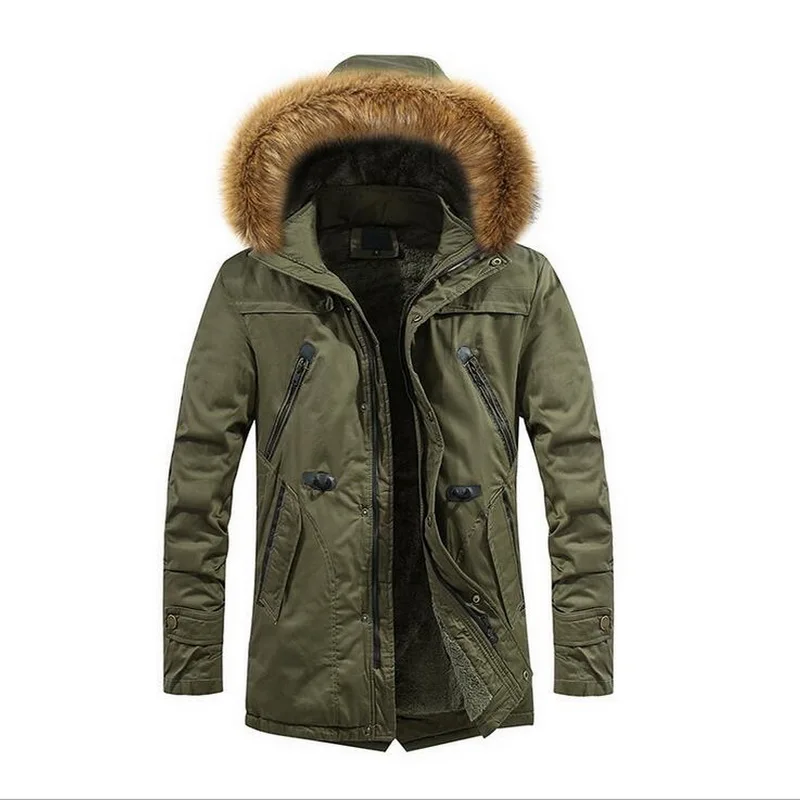 Men Warm Coat Winter Jackets Men Thicken X-Long Cotton Padded Fleece Down Parka Coat Men Outwear