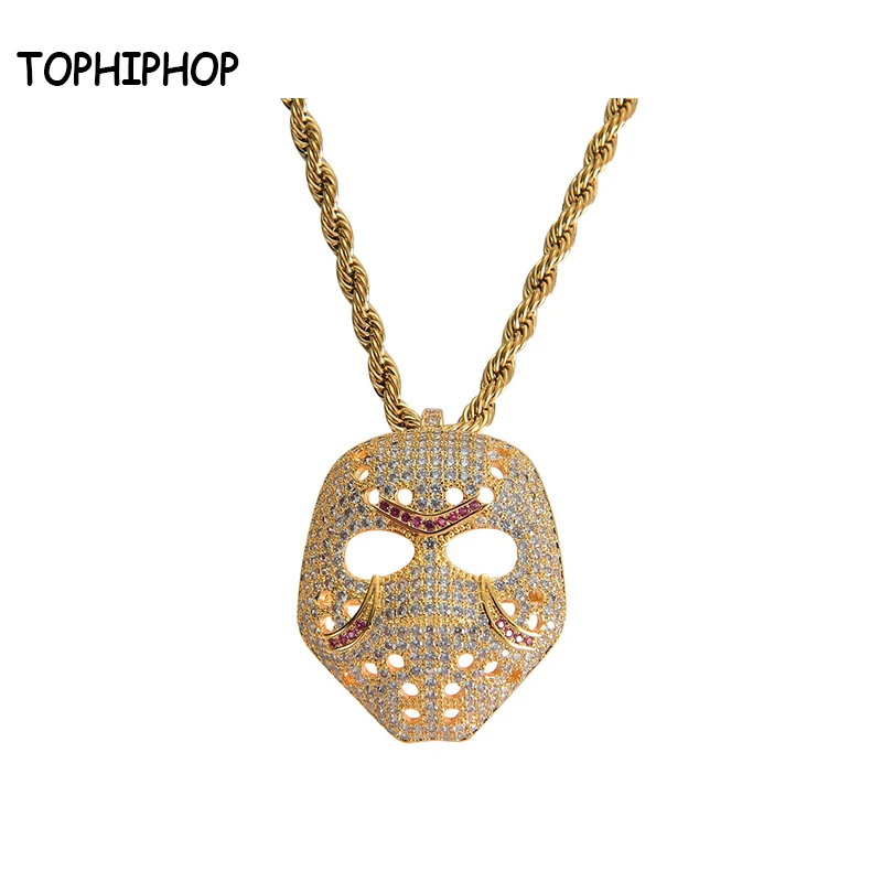 

TOPHIPHOP Iced out Mask Pendant Necklace Hip Hop Street Culture Inlaid AAA Cubic Zirconia Necklace Fashion Jewelry Gift