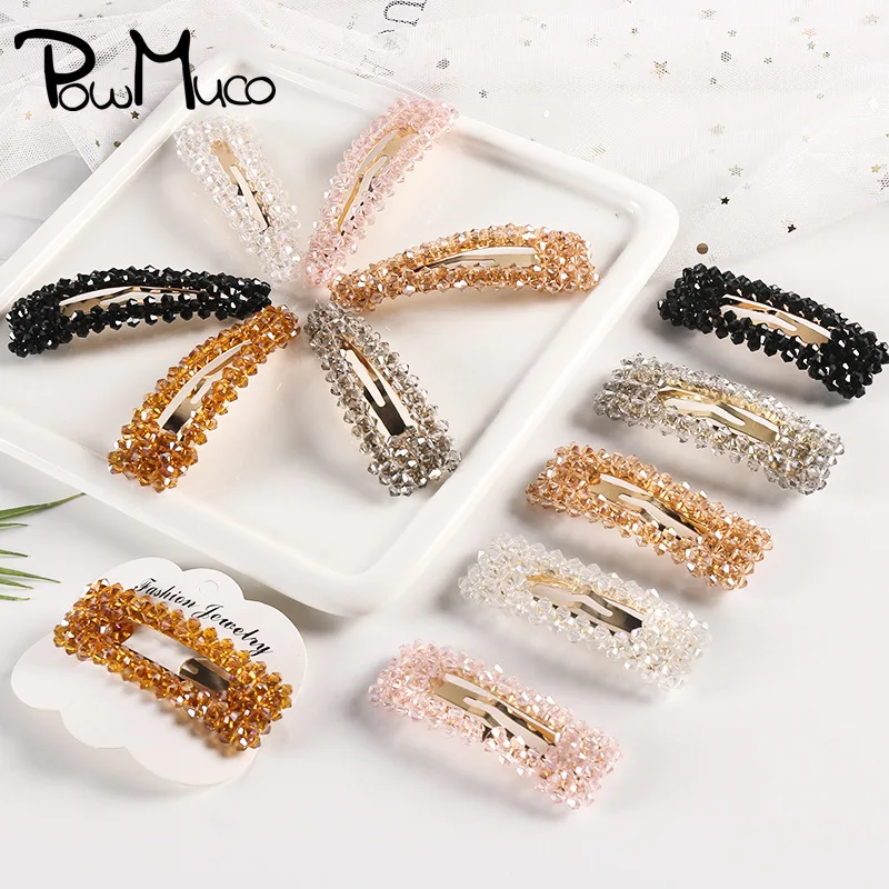 

Powmuco Colorful Crystal Rhinestones Female BB Clips Bowknot Hairpin Hair Styling Bang Barrettes Fashion Accessories for Women