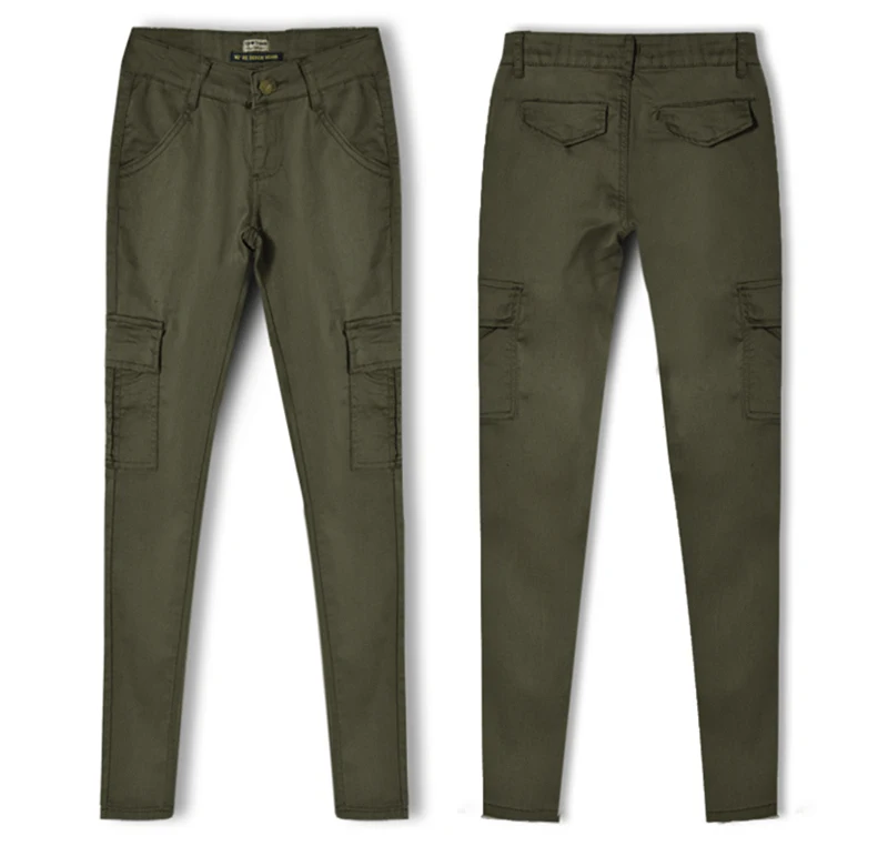 Брюки женские армейские зеленые с заниженной талией облегающие эластичные штаны