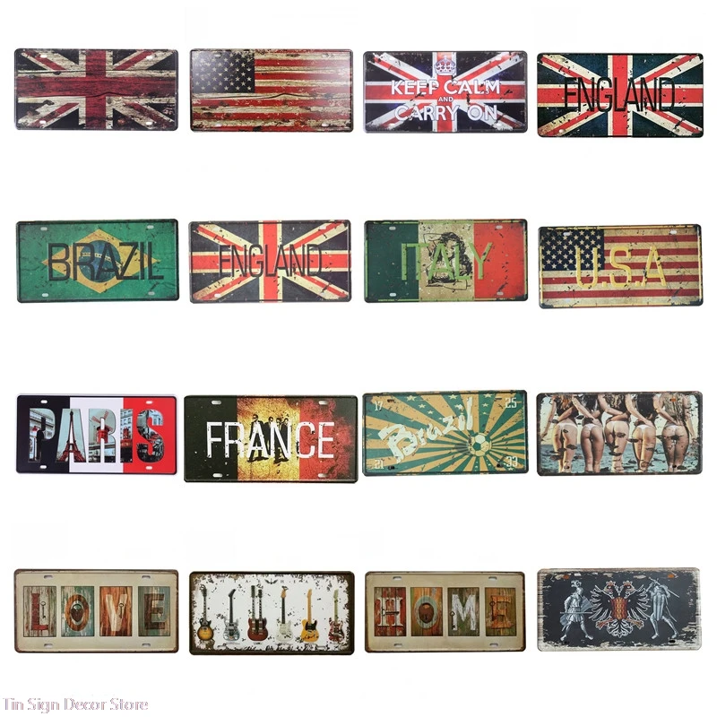 

Country Flag License Metal Tin Sign Love Italy France Art Poster Shabby Plaque Iron Poster Pub Wall Stickers