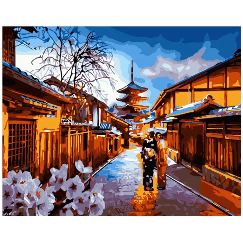Cherry Blossom Street.DIY Краска для раскрашивания по номерам инструменты рисования