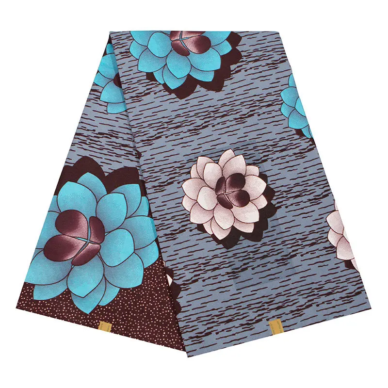 Африканский Воск Анкары серый цвет с голубыми цветами 6 ярдов новинка 2019|Ткань