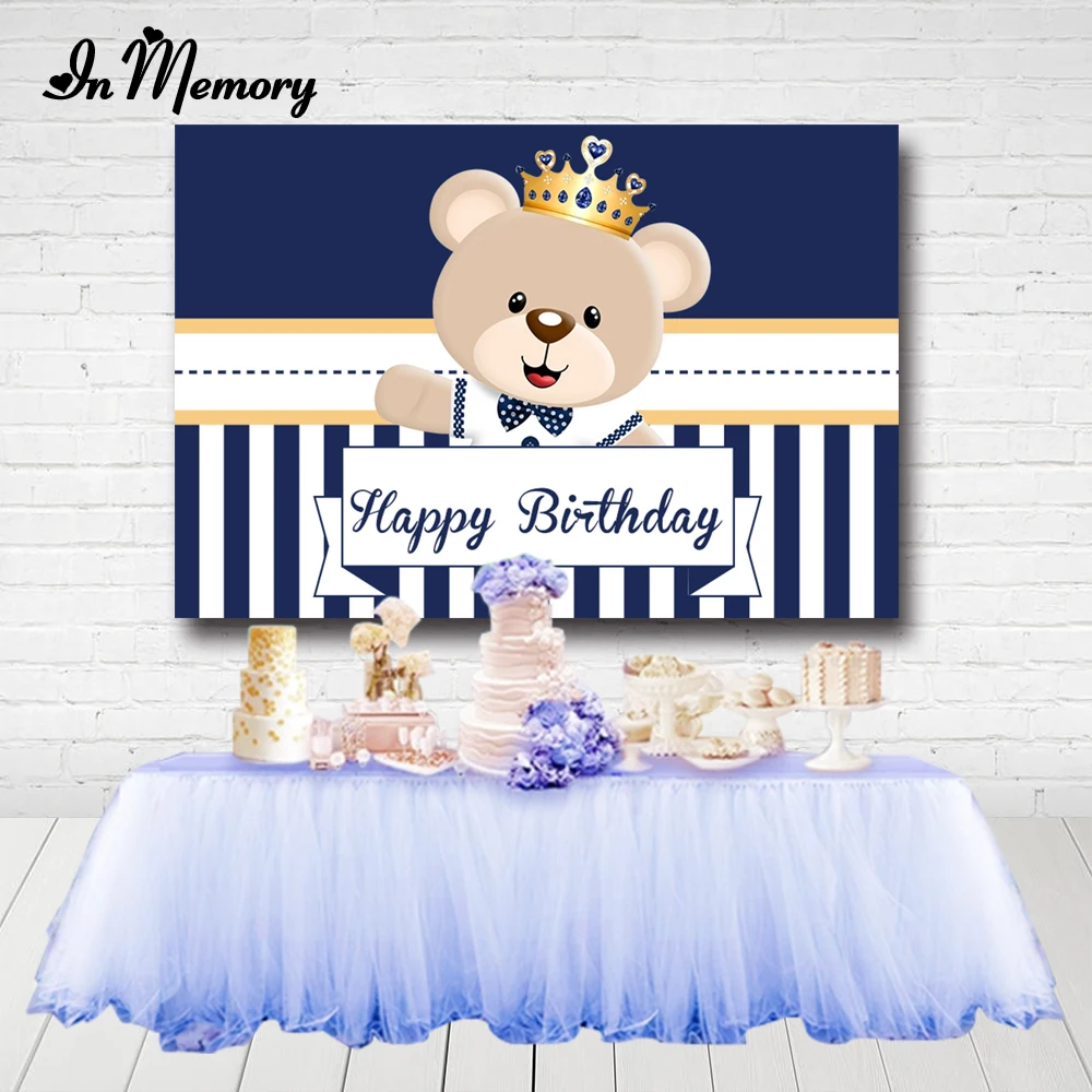 Фотофоны InMemory Baby Shower новорожденный медведь фотография темно синие белые полосы