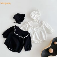 infant baby girls autumn long sleeve solid ruched outfits toddler kids jumsuits casual romper gift hat 0 24m