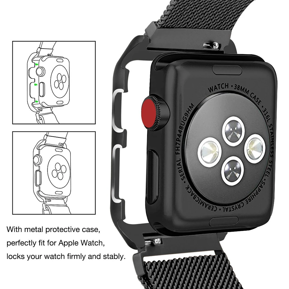 Mlianese Loop чехол+ ремешок для Apple Watch 3 2 1 ремешок 42 мм 38 мм металлическая крышка Iwatch 5 4 ремешок 44 мм 40 мм браслет аксессуары для часов