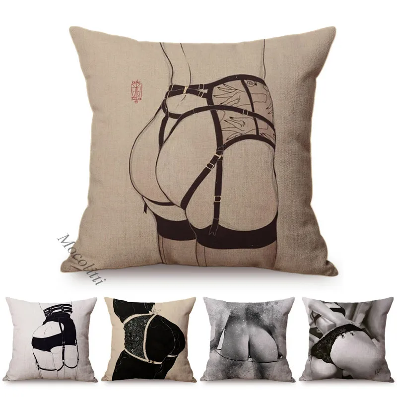 

Наволочка из хлопка и льна с рисунком девушки задницы сексуальный карандаш рисунок красивая дама большой задник с принтом автомобиля диван украшение наволочка