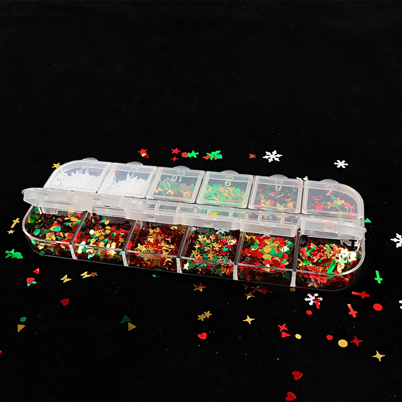 Merry Christmas Nail Sequins Glitters Art Decoration Manicure Design Laser Snowflake Xmas Tree Butterfly Starlights Mixed | Красота и