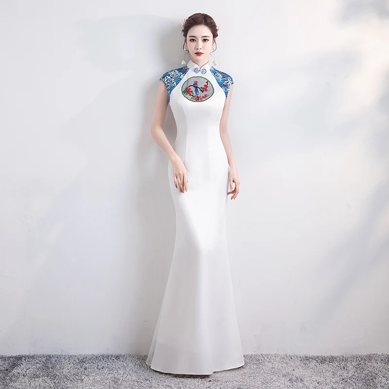 Белые женские вечерние платья S-XXXL длина до пола Русалка вечернее Ципао