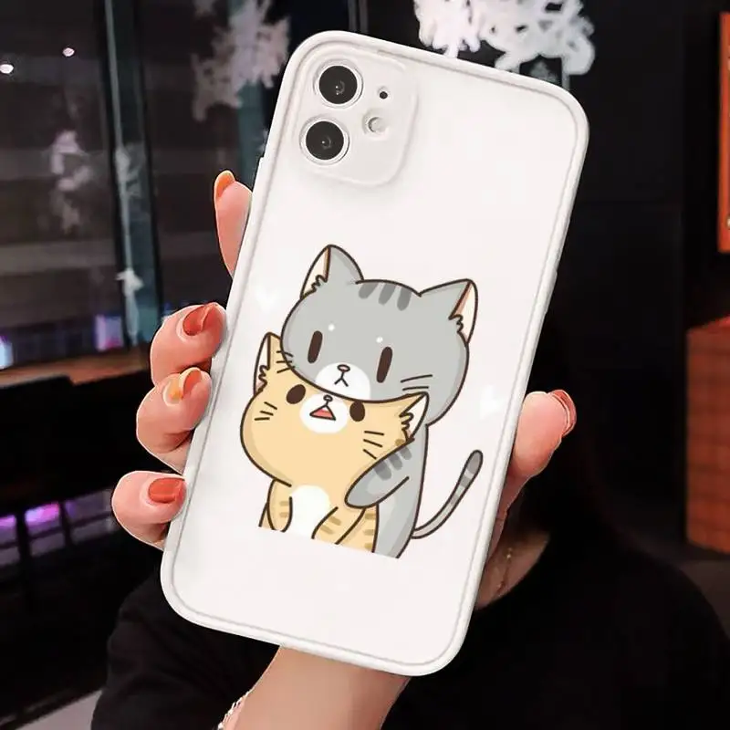 

ins pink cute cat meow Phone Case Matte Transparent for iPhone 7 8 11 12 s mini pro X XS XR MAX Plus mobile bags