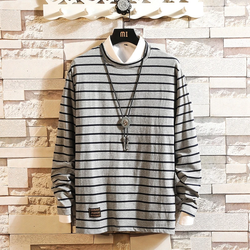 

Sleeve Long T shirt Men 5XL Hip hop Fashion Cotton Stripe Fitness Tees Male Spring Streetwear Oversized Harajuku Casual T shirts