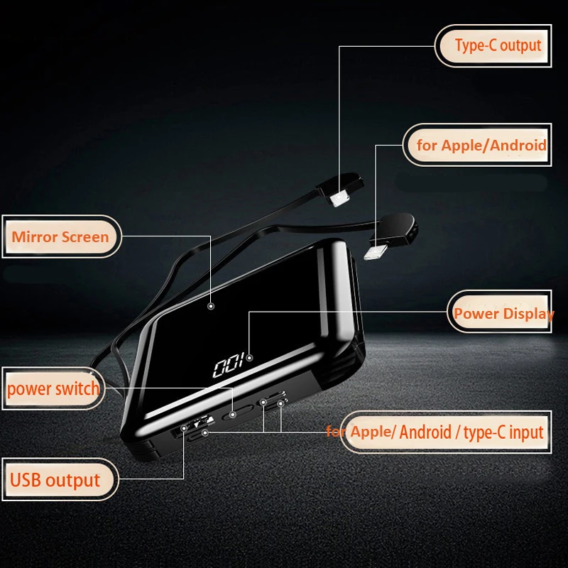 

New 10000mAh Mini Solar PowerBank Portable External Battery Dual USB Cable Outdoor Emergency Convenient Powerbank For Cell Phone
