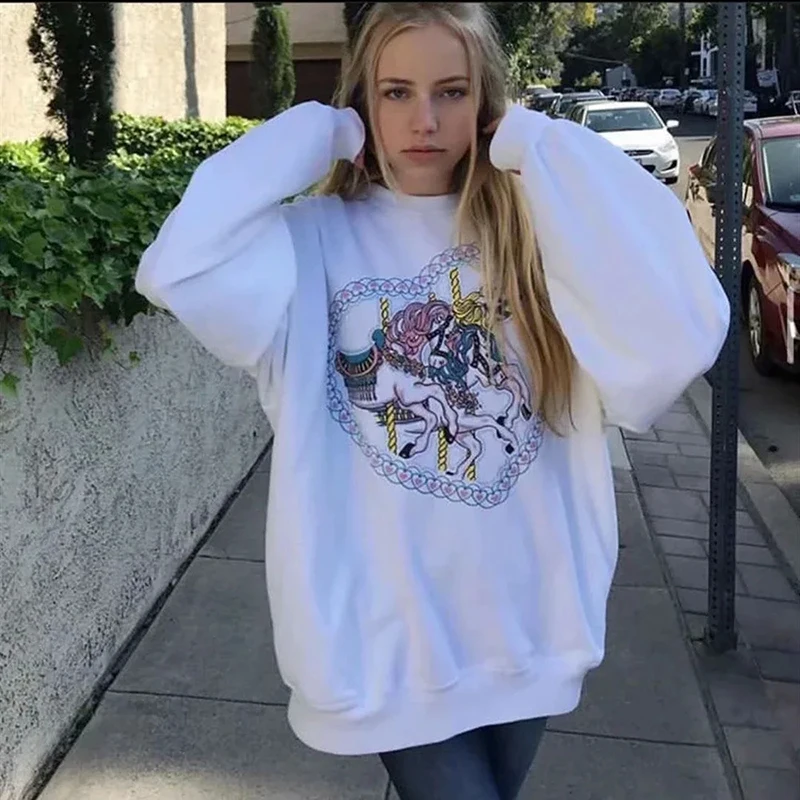 

Oversize Girls Cute Cartoon Print Sweatshirts Autumn Fashion Ladies Pullovers Female Stylish Pullover Women Chic