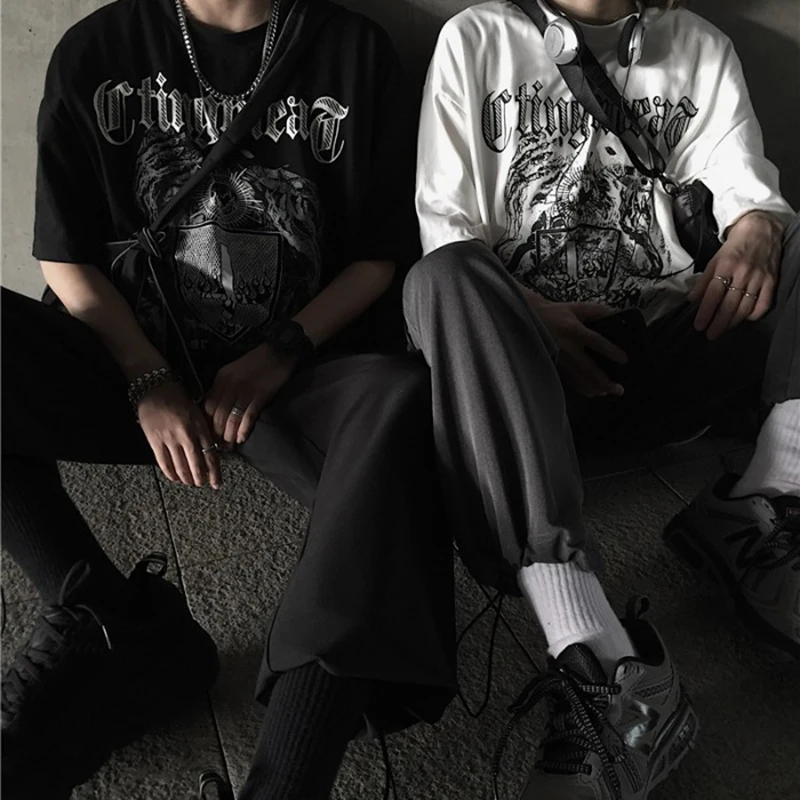 Женская футболка в стиле Харадзюку милая свободная панк с коротким рукавом и