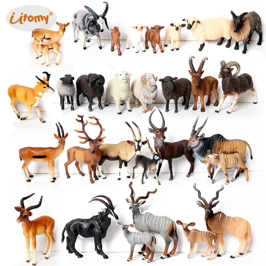 

Realistic Wild Animal Kudu,Antelope Waterbuck,Merino sheep,Goat,Elk,Oryx Model figures Educational Collector Figurine Kids Toys