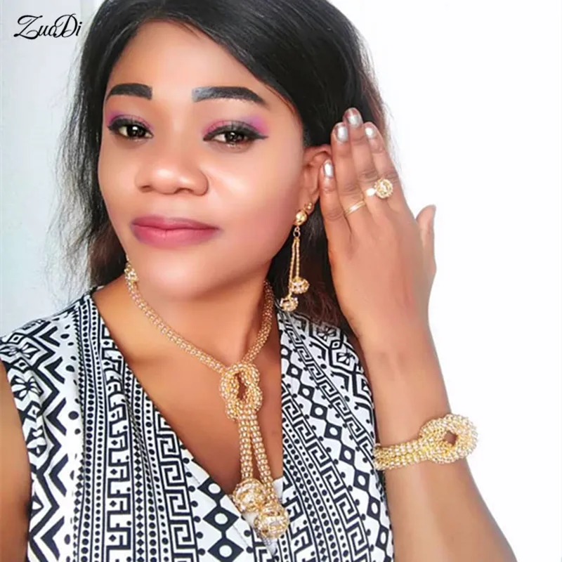 

ZuoDi Fashion African woman custome Jewelry Set Wholesale nigerian women Wedding bridal jewelry set Dubai Gold jewelry set