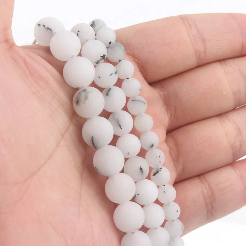 Natural Matte Black Spot White Jades Round Loose Beads For Jewelry DIY Making Bracelet Charms Accessories 15''Strand 6 8 10 12mm |