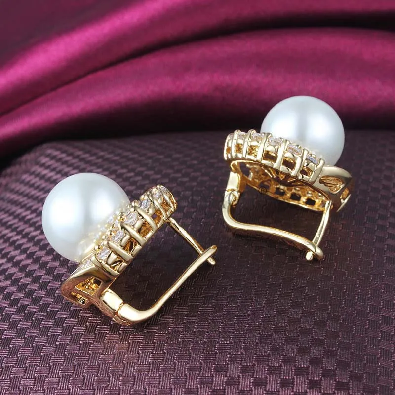 

MECHOSEN 3pc Luxury Pearl Zircon Gold Dangle Necklace Earrings Ring Jewelry Set For Women's Bride African Wedding Party Ornament