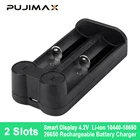 Зарядное устройство PUJIMAX, 2 слота USB 18650, 26650, 18350, 17650, 21700, 26700, 26500, для литиевых аккумуляторов