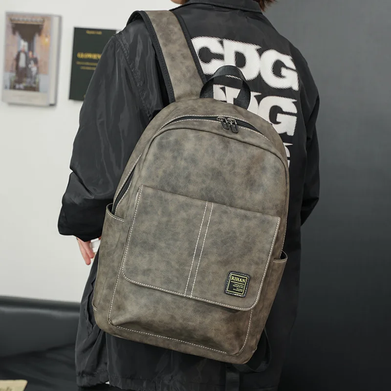 

Винтажный рюкзак из искусственной кожи для мужчин, вместительный модный дизайнерский дорожный ранец, сумка для компьютера, школьный портфе...