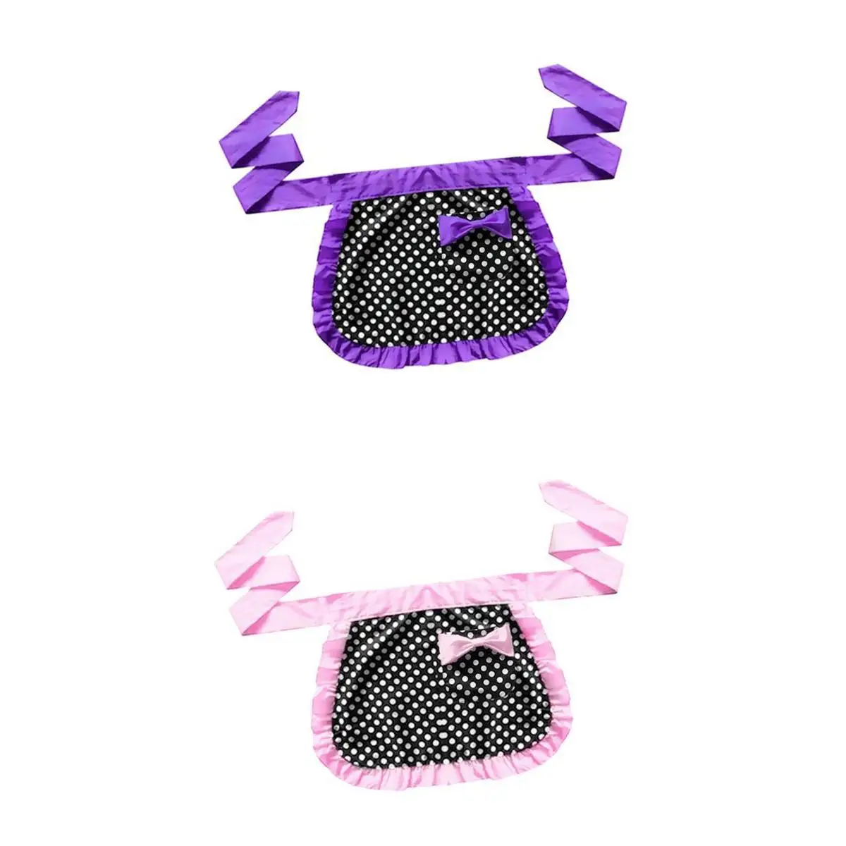 

Short Cotton Waist Serving Apron 1 Pocket w/bowknot Pink and purple color