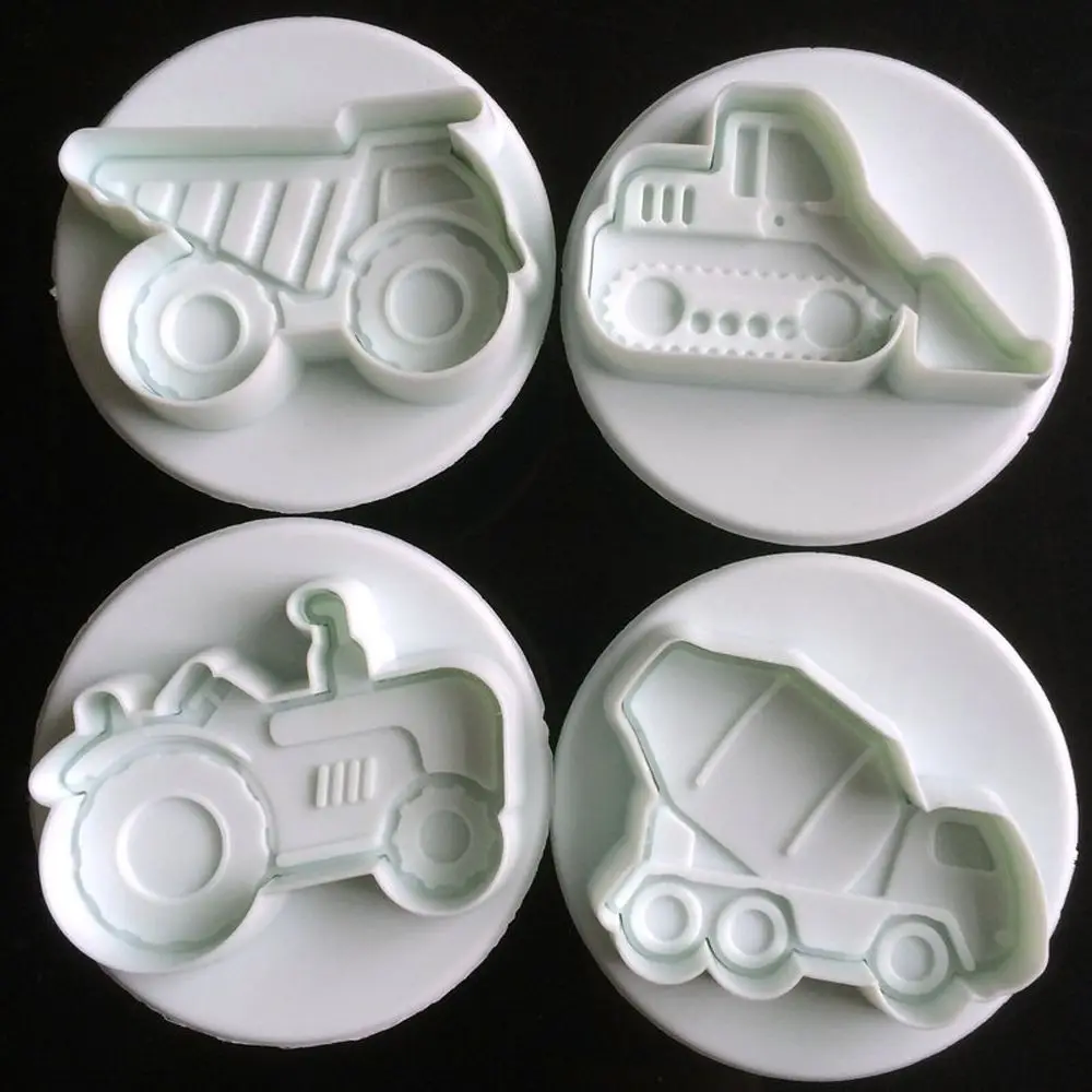 

New 4pcs Cake/Car/Ice Cream Cake Cookie Plunger Cutter Fondant Gum Paste Cupcake Toppers Mold Biscuit Christmas Decorating Tool