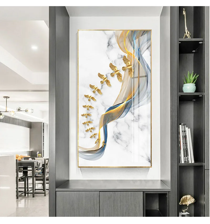

Chinese style golden Fabric crane tree Peacock deer koi fish Sailboat Modern Abstract Wall Art Decorative Picture Canvas for por