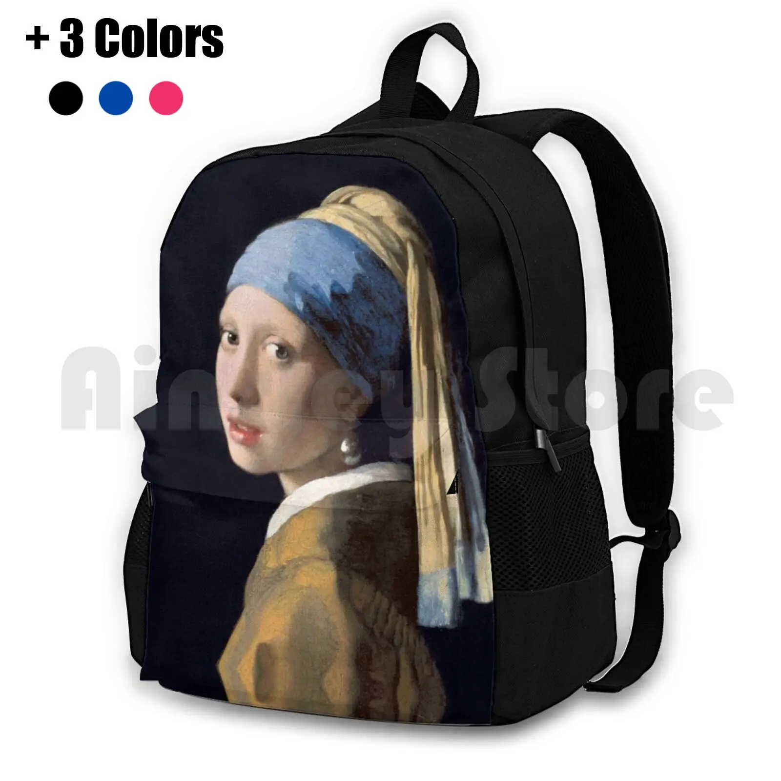 

Girl With A Pearl Earring Outdoor Hiking Backpack Riding Climbing Sports Bag Vermeer Fine Art Vintage Fashion Earring Womens
