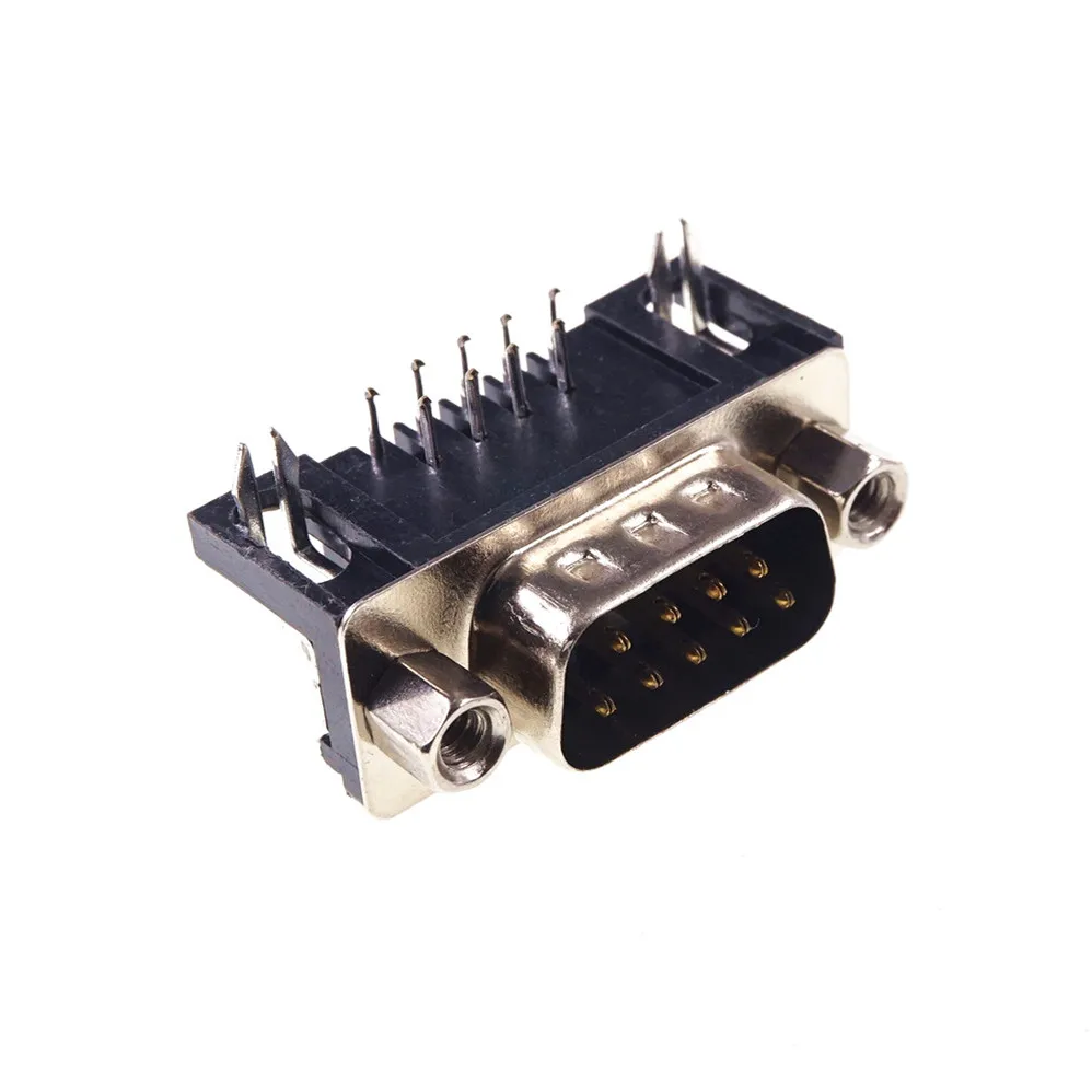 

100Pcs D-SUB 9 Position Connector Plug Male Pins Series Port 9 Pin Right Angle Through PCB Rectangular I/O Connectors
