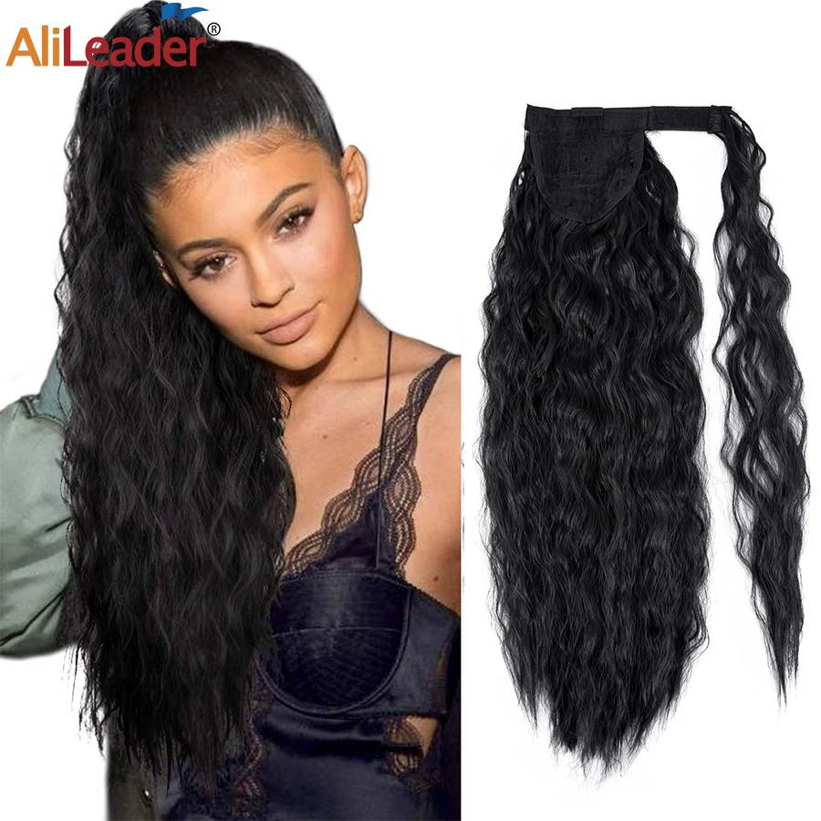 

New Synthetic Corn Wavy Long Ponytail Hairpiece Wrap on Clip Hair Extensions Brown Ombre Pony Tail Blonde Fack Hair