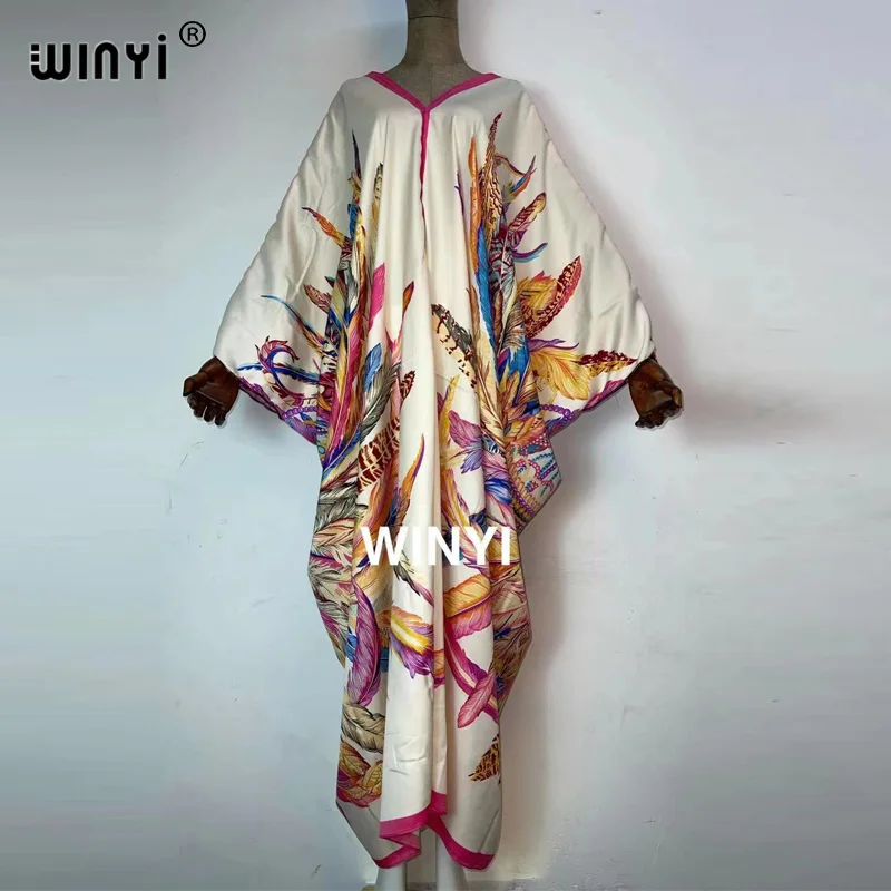 

Traditional Printed Rayon WINYI maxi dress Dashiki African Women's Abaya Robe Long dresses for beach Bohemian v-neck dress