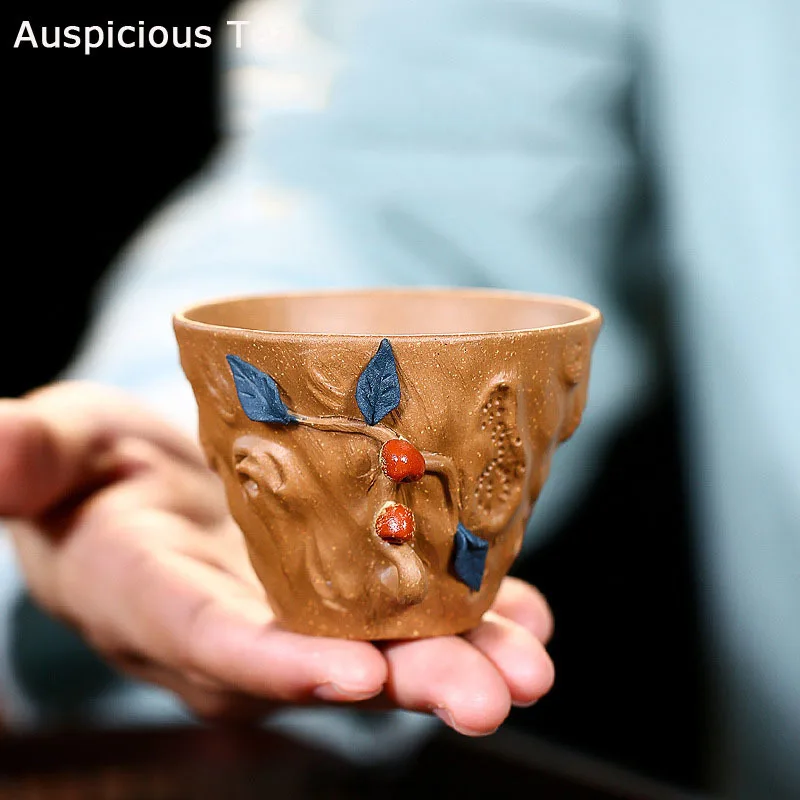 

70ml Yixing Handmade Purple Sand Tea Bowl Raw Ore Section Mud Xiantao Master Cup Home Kung Fu Teaset Tea Ceremony Drinkware Gift
