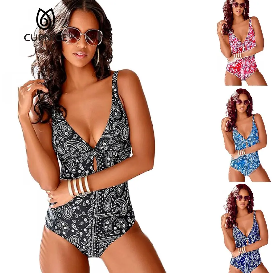 

CUPNICE 2021 новый купальник с принтом на бретельках Цельный купальник 4 цвета купальник сексуальный женский купальник