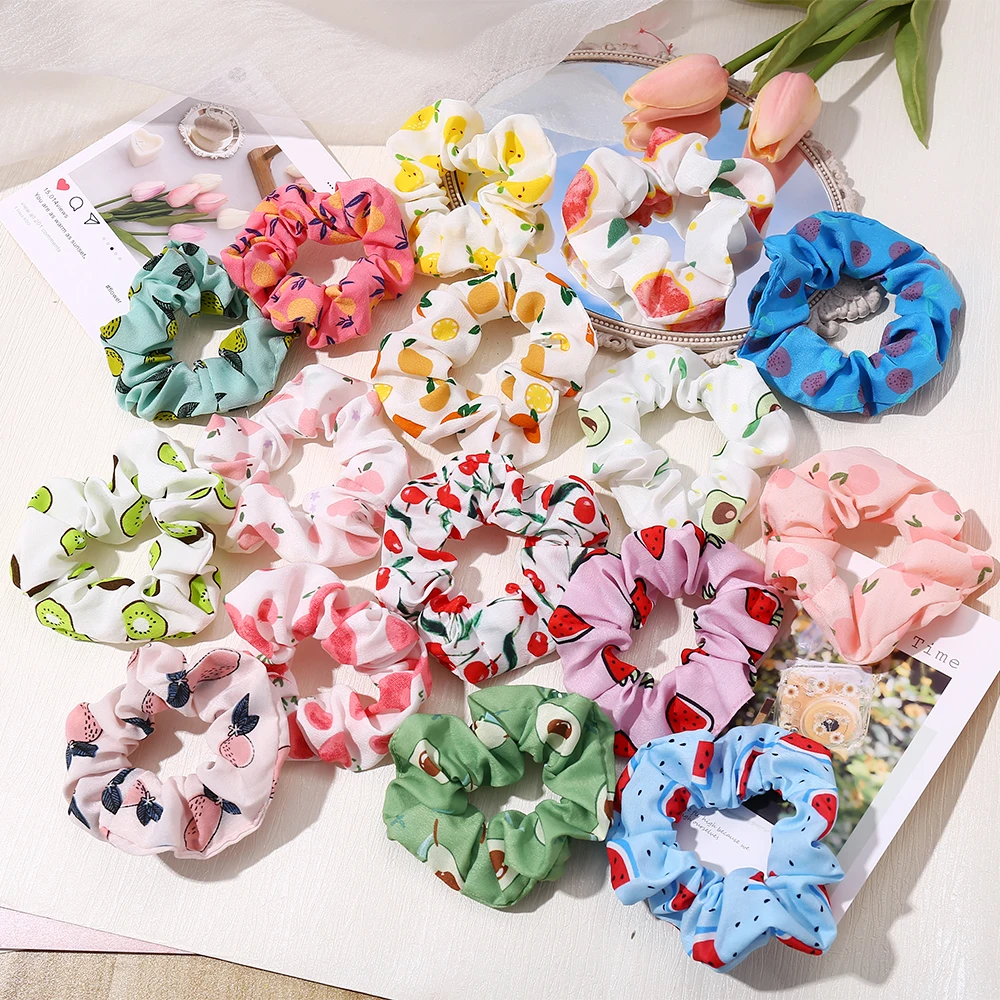 

2021 New Fruit Print Hair Ties Daily Hair Accessories Women Headband Scrunchies Girls Hair Band Fashion Hairbands Headwear