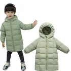 Длинная зимняя одежда для маленьких девочек, детские толстые теплые куртки на 80% белом утином пуху для девочек, модная пуховая куртка с капюшоном, верхняя одежда