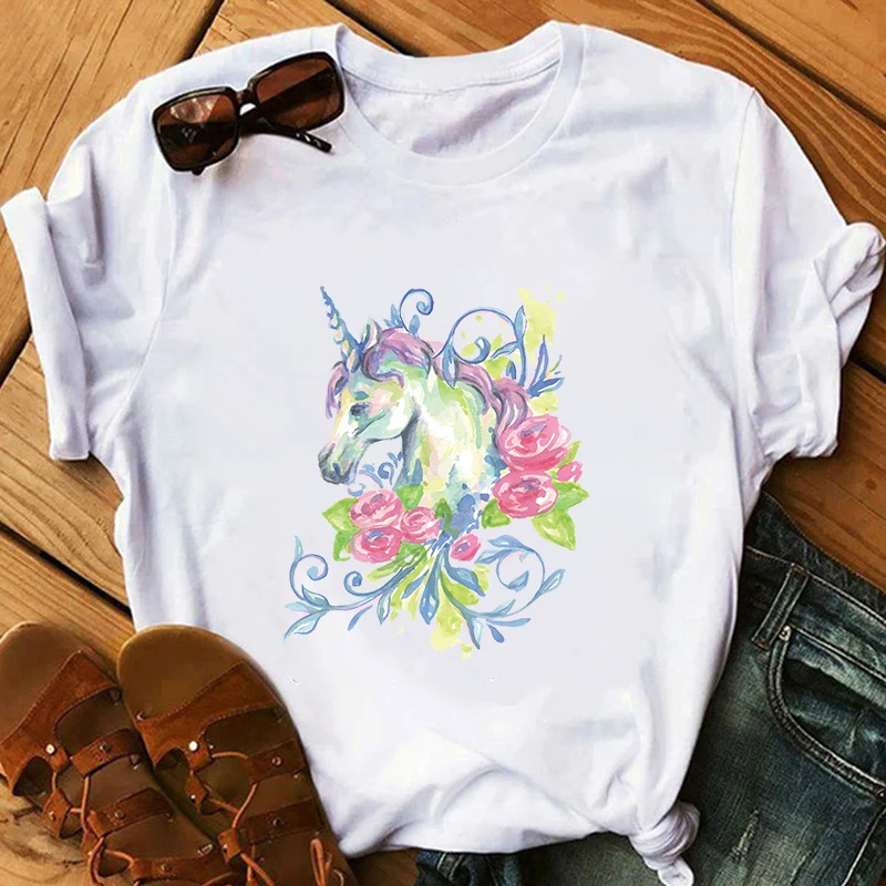 

Watercolor Horse Head Print Women T Shirt summer ladies wild Harajuku graphic t-shirt funny t-shirt Short Sleeve Fashion Top