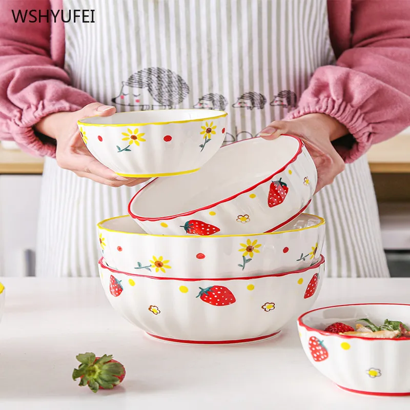 1pcs Strawberry Ceramic Household Tableware Dish Deep Soup Bowl Rice Small Seasoning Kitchen Supplies | Дом и сад