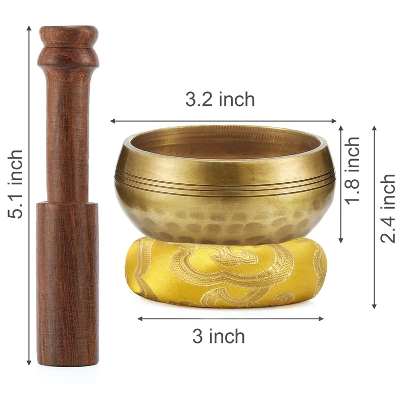 

3.2 Inch Tibetan Singing Bowl Zen Meditation Yoga Meditation Bowl Wooden Stick Cushion