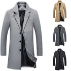 Мужская модная куртка, осенне-зимняя теплая куртка, шерстяное пальто, приталенная Мужская ветровка средней длины