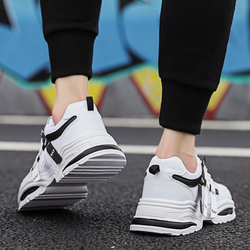 Мужские кроссовки на платформе белые дышащие в стиле ретро Новинка осени-зимы 2019