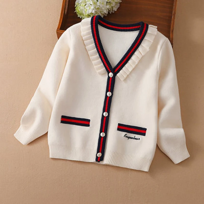 C&aacute;rdigan de punto a rayas para ni&ntilde;as, su&eacute;teres, abrigo, ropa para ni&ntilde;os, Bola de lana hecha a mano, Tops, oto&ntilde;o e invierno, 2021-3