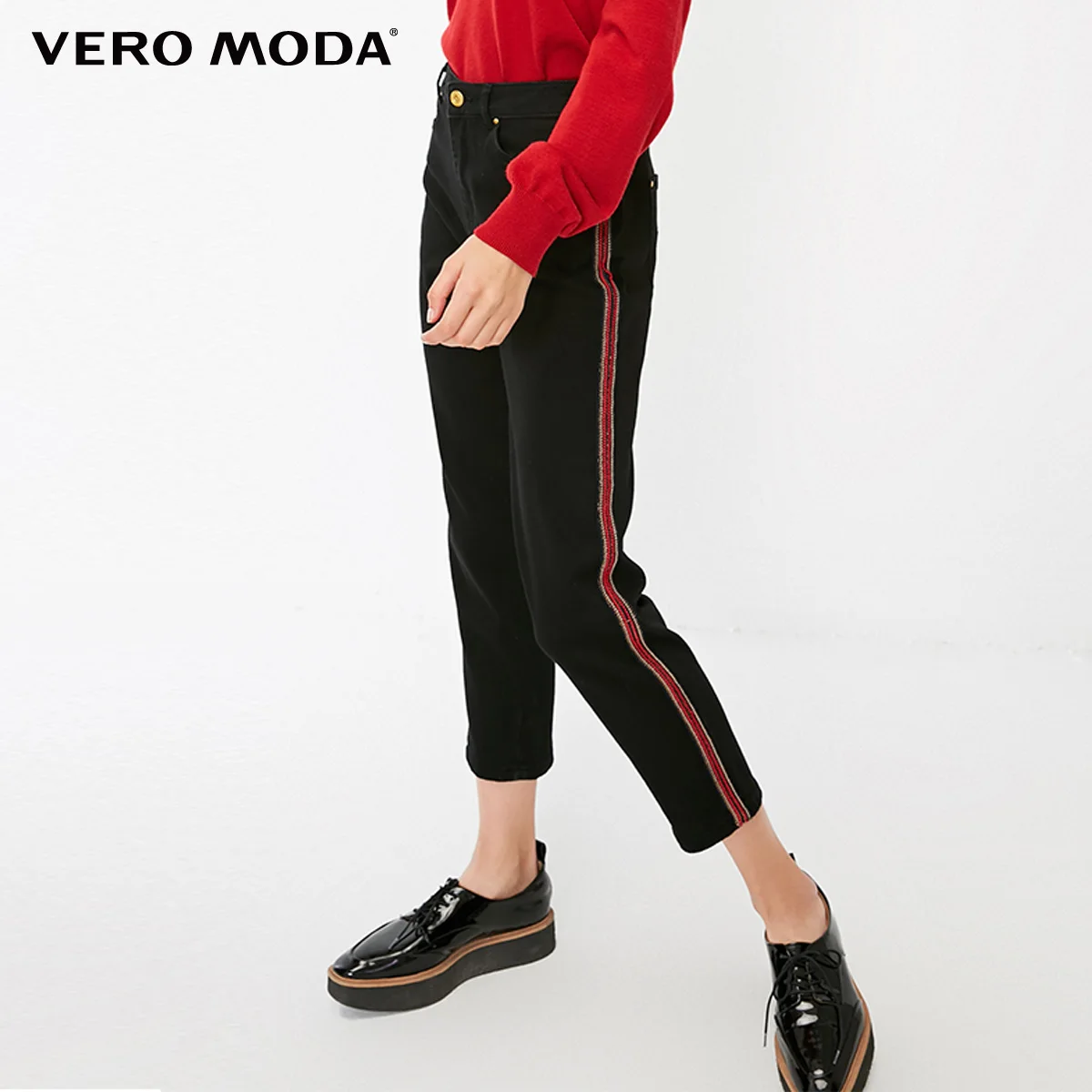 Black denim Vero Moda Новые поступления BF стиль боковые полоски прямые джинсы потертые | 318349577 - Цвет: Black denim