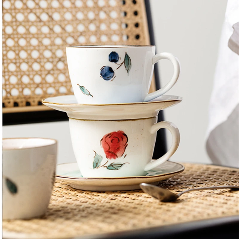 

180ML Korean Retro Lemon Ceramic Coffee Tea Cup Set Milk Juice Reusable Cup Heat Insulation Water Cup With Handle