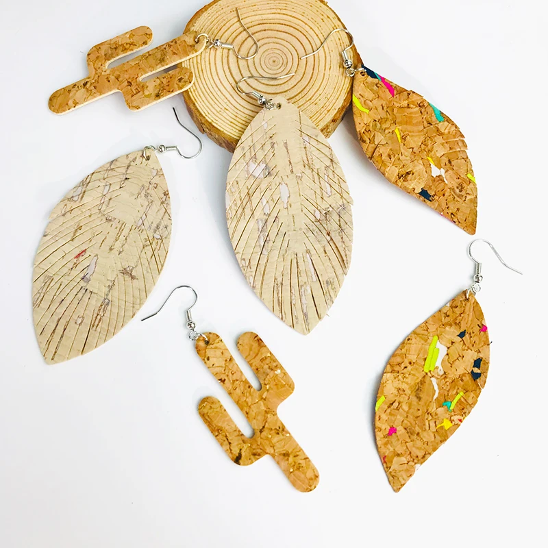 M & G 6 узоров винтажные деревянные серьги из искусственной кожи кактус простые