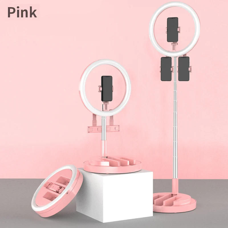 Selfie Ring Light With 3 Cell Phone Holders and 20'' to 66'' Extensible Stand Color Temp Adjustment & 3 Lighting Modes for Live