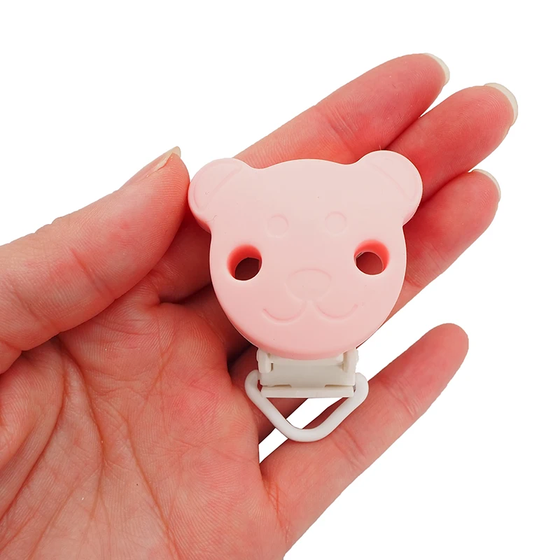 Chenkai-Clips de oso de silicona sin BPA para beb&eacute;, soporte de pl&aacute;stico de dibujos animados, cadena de chupete infantil, accesorios de lactancia, 10 piezas-2