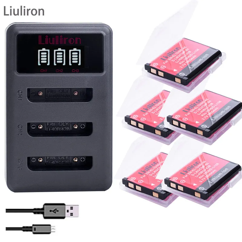 5x Li 40B LI 42B ion аккумулятор LI40B Батарейки + ЖК дисплей USB Зарядное устройство для